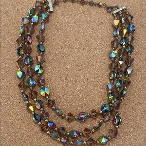 Vintage Triple strand faceted iridescent brown crystal necklace from the 1950’s